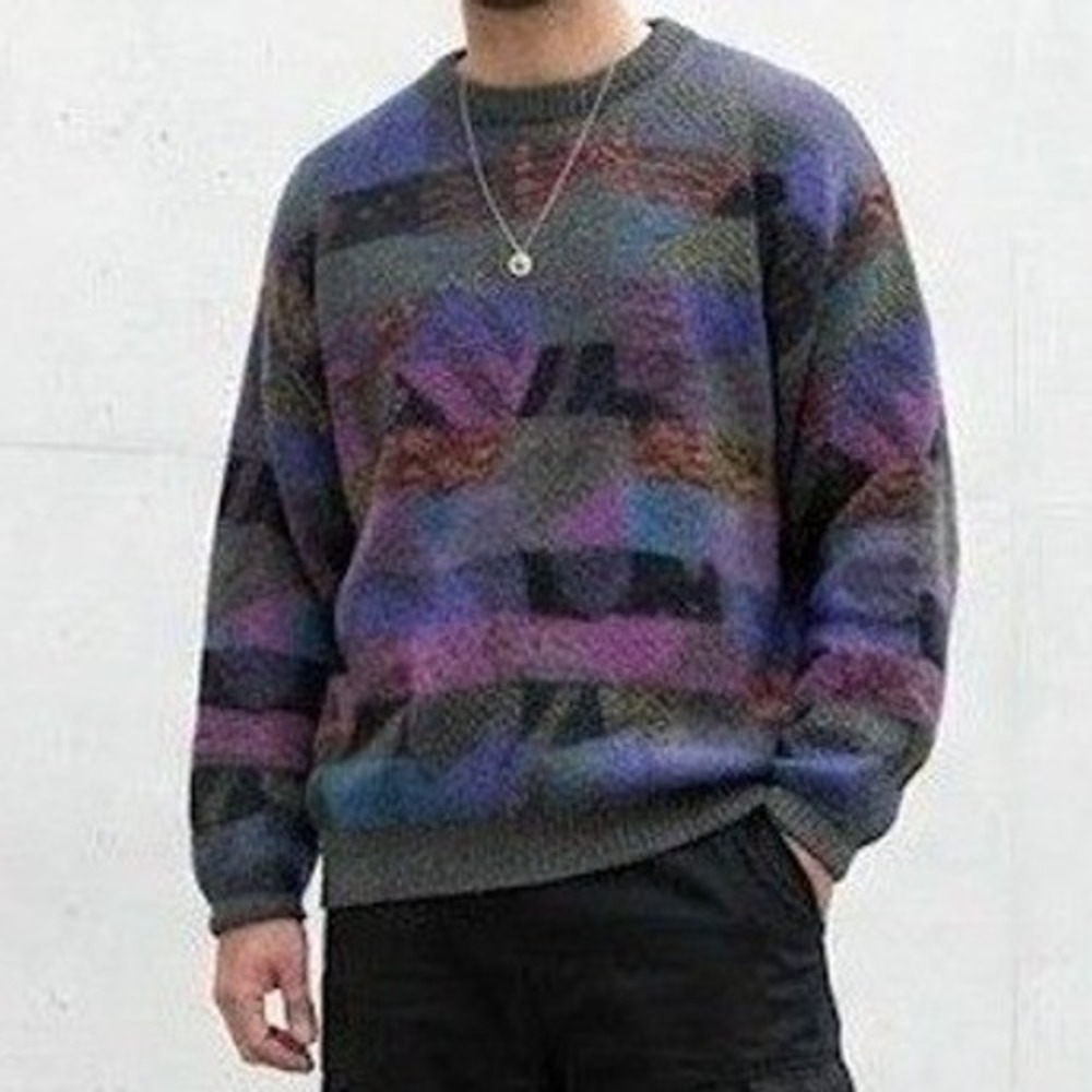 Pronto Uomo Sweater Mens L Multicolor Excellent Wool Alpaca Abstract Italy Knit